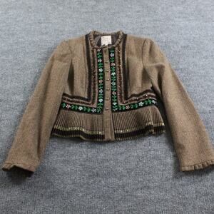 Y2K Nanette Lepore Jacket Womens 6 Tweed Blazer Brown Embroidered Floral Boho